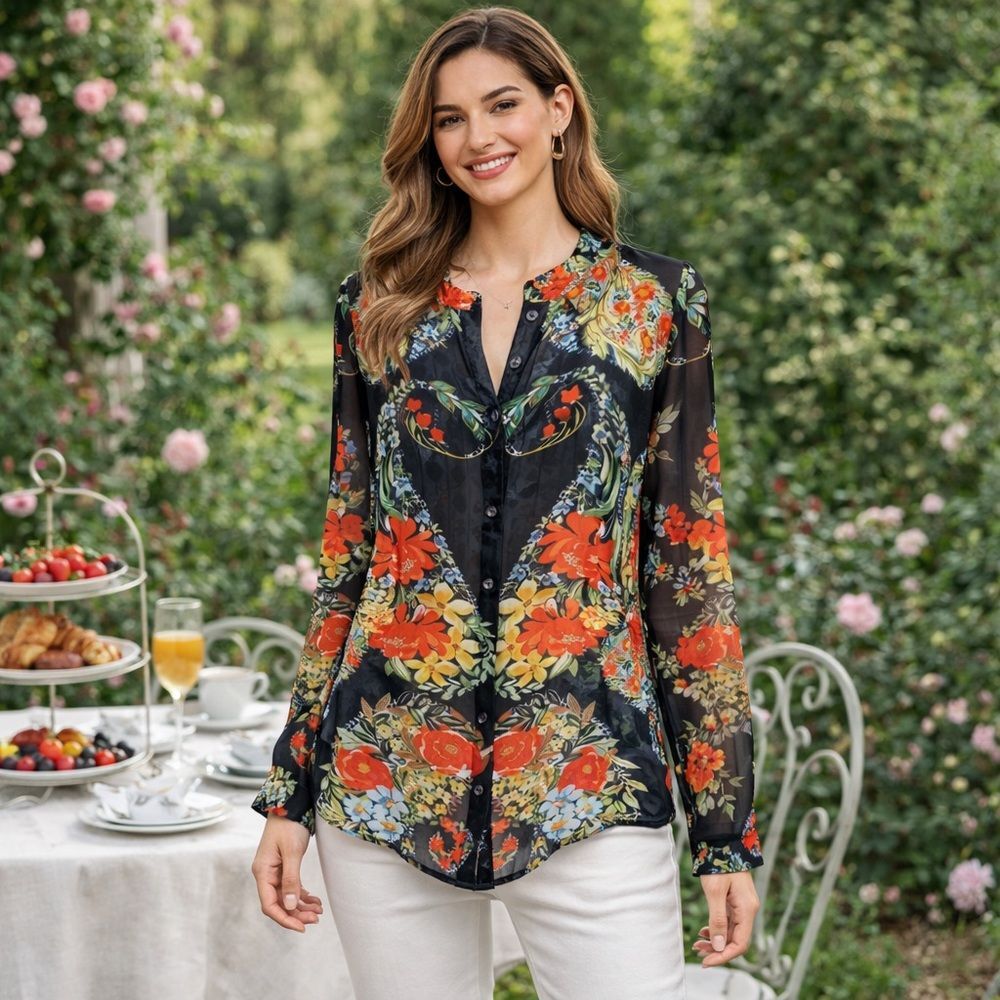 Cabi Anthropologie Amour Women's Blouse Boho‎ Floral Long Sleeve Medium